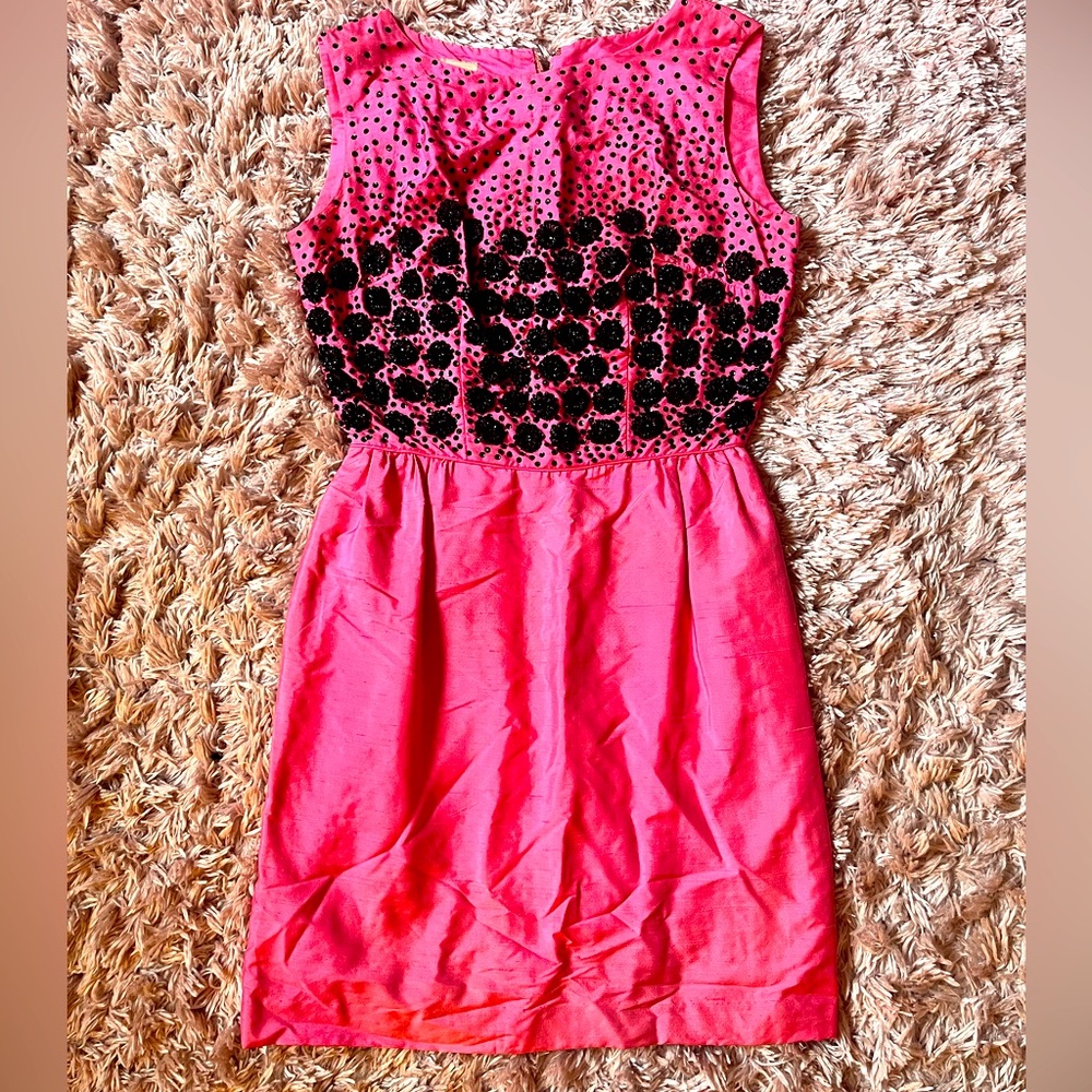 Vintage 1960’s Elizabeth Byrne Hot Pink Silk Beaded Wiggle Dress